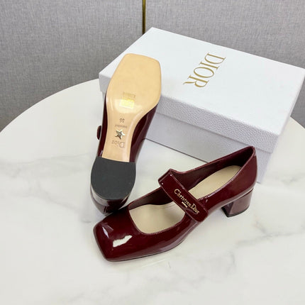 DIOR 26S MARY JANE HIGH HEELS 40MM IN WINE RED PATENT CALFSKIN GOLD HARDWARE