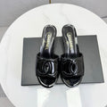 CHANEL 26S BLOCK HEEL SANDALS 40 MM IN BLACK PATENT CALFSKIN