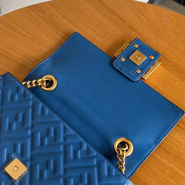 Fend Baguette 24 Bag With FF Motif Blue Leather Ghw