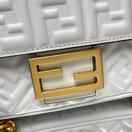 Fend Baguette 24 Bag With FF Motif White Leather Ghw