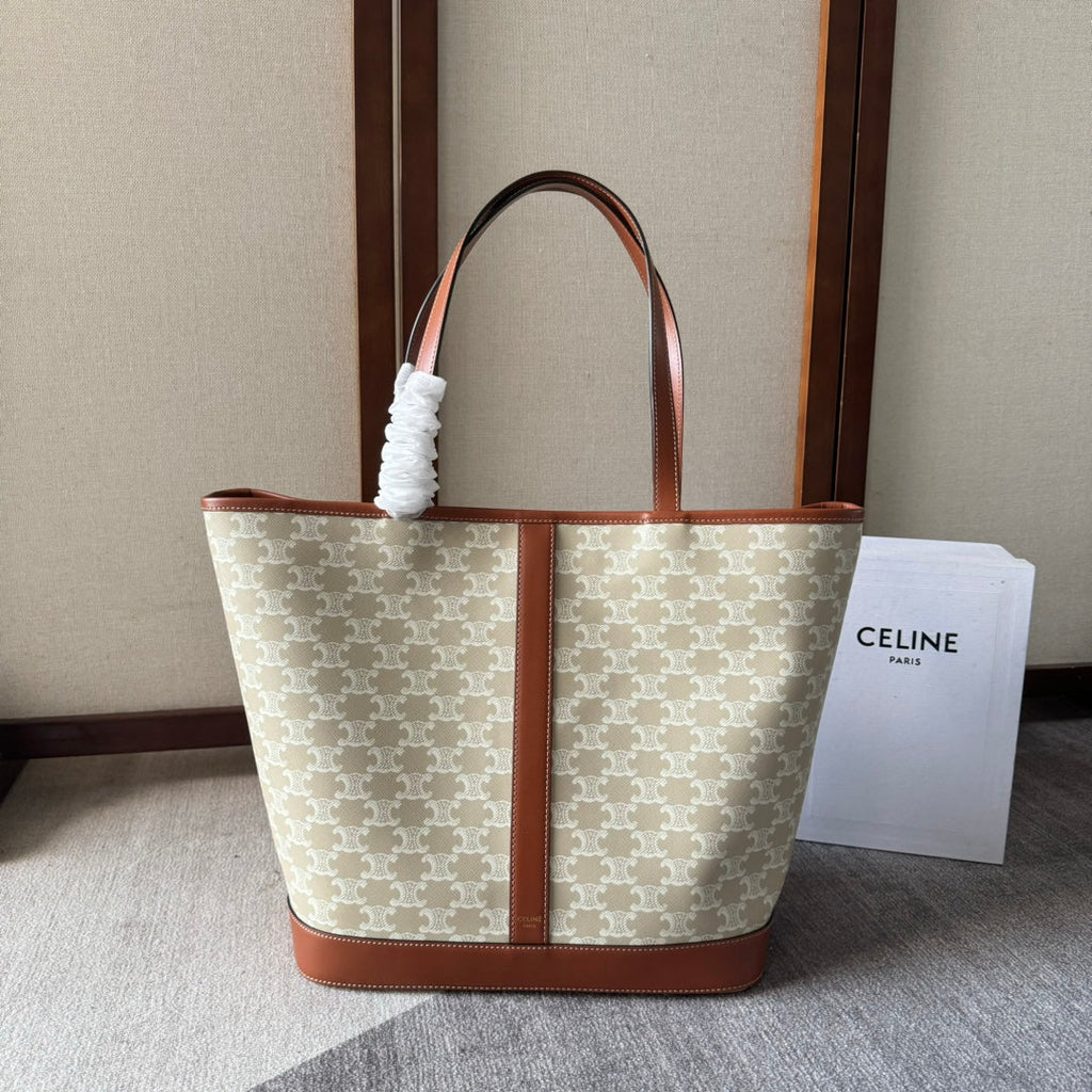 TRIOMPHE CANVAS 31.5 IN PRINTED CALFSKIN BROWN WHITE
