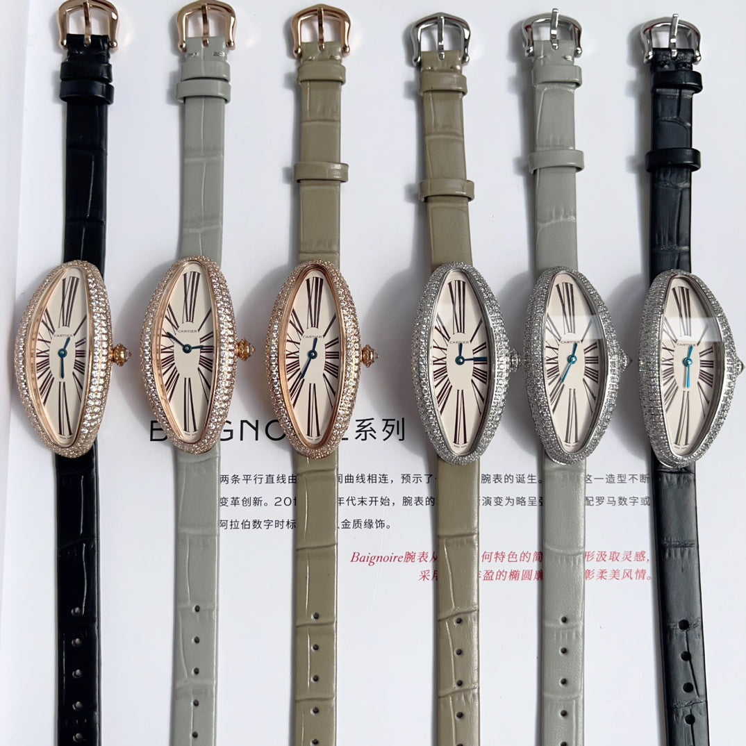 BAIGNOIRE ALLONGÉE WATCH ROSE GOLD CASE WITH WARM GRAY LEATHER STRAP