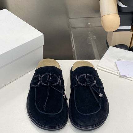 THE ROW 26S KNOT DETAIL MULE LOAFERS IN BLACK SUEDE