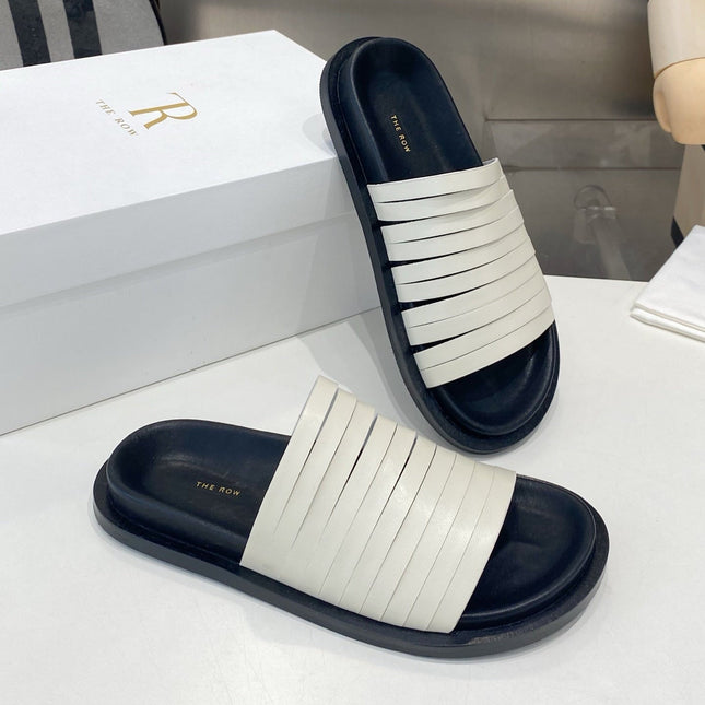 THE ROW 26S MULTI STRAP SLIDES IN WHITE CALFSKIN