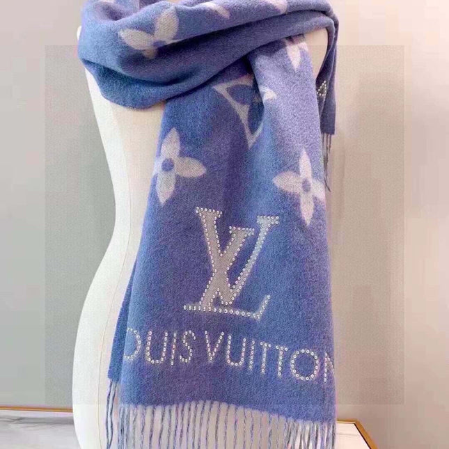 MONOGRAM FLOWERS SCARF 170 CM IN ELECTRIC BLUE CASHMERE 390976