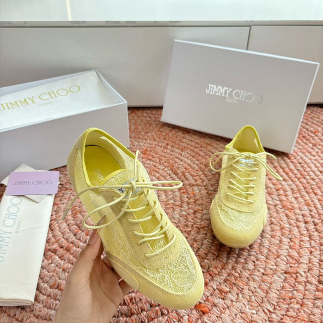JIMMY CHOO 26S SNEAKERS IN YELLOW MESH AND SUEDE