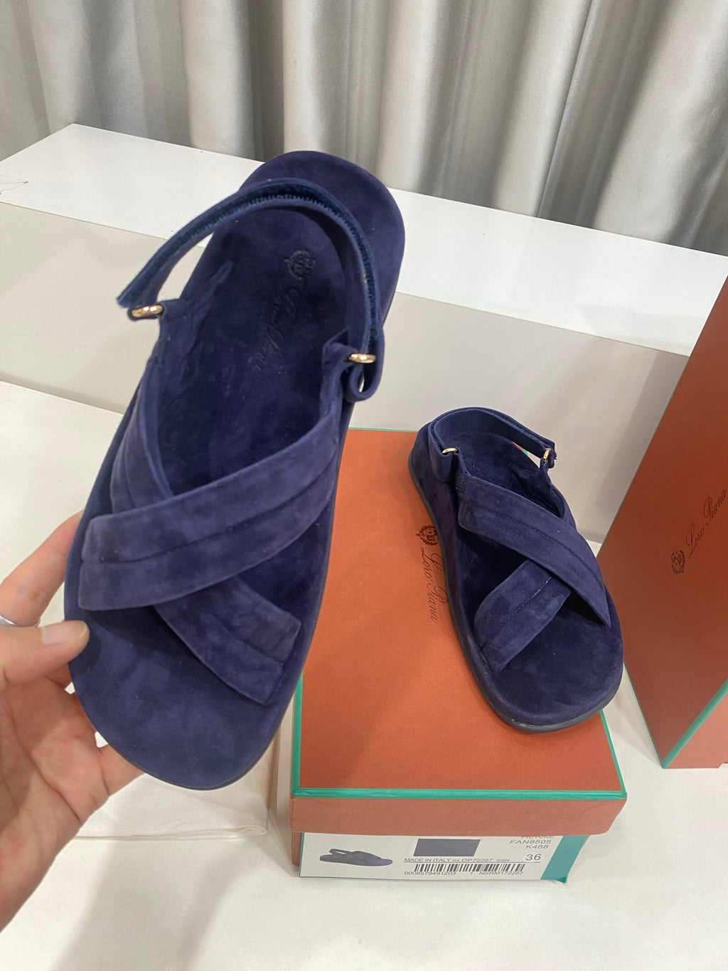 LP 26S CROSS-STRAP SANDALS IN NAVY BLUE SUEDE