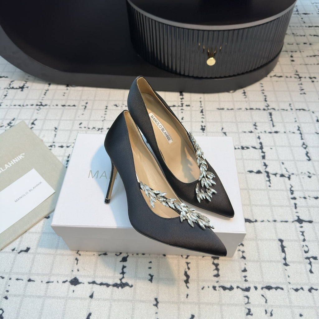 Lurum 90 Black Satin Crystal Embellished Pumps 868667