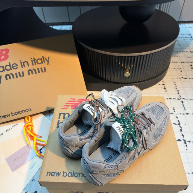 MIUMIU 26S RUNNING SNEAKERS IN GREY SUEDE AND MESH RUBBER SOLE