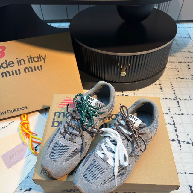MIUMIU 26S RUNNING SNEAKERS IN GREY SUEDE AND MESH RUBBER SOLE