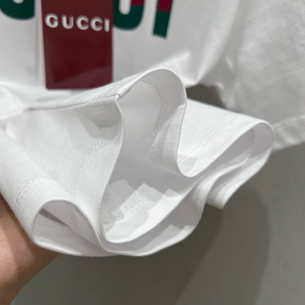 Gucci 2025 Print Short Sleeve T-shirt White Green Red Cotton