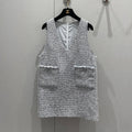 CC 25 Tweed Dress Gray Blue Woven Fabric