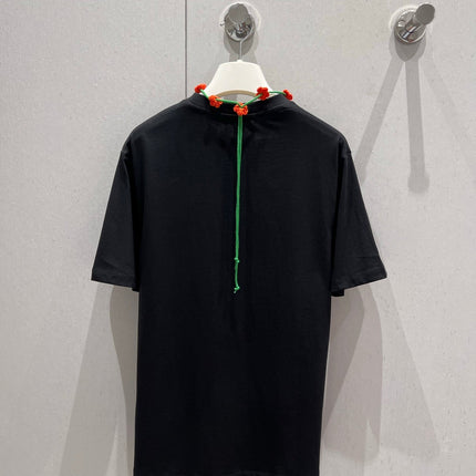 Loewe 25 Floral Neck Halter T-shirt Black Cotton 218253