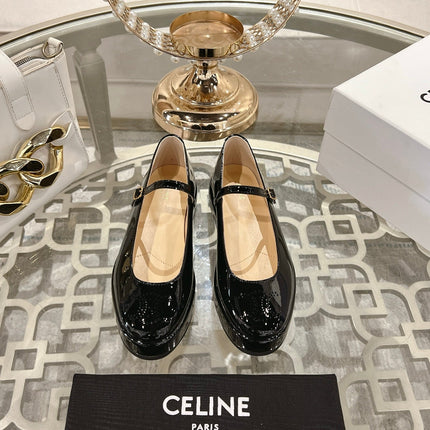 CLARA WEDGE MARY-JANE BALLERINA IN BLACK PATENT CALFSKIN