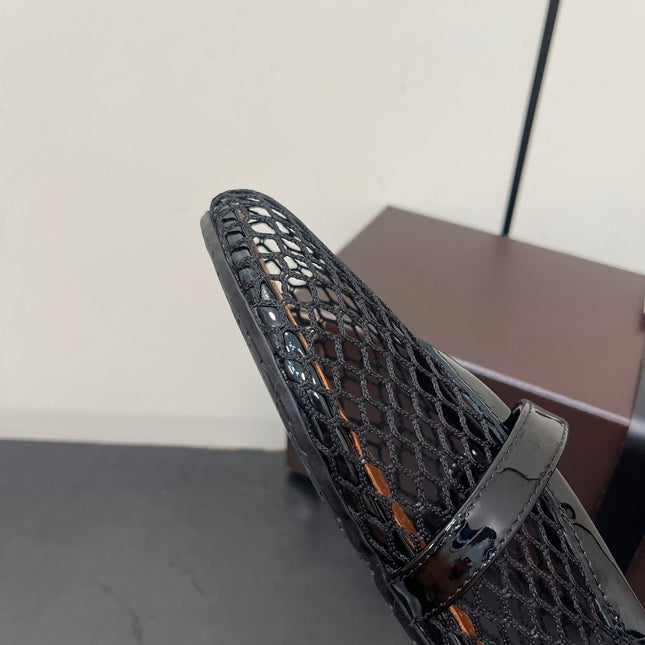 ALAIA BALLET FLATS IN BLACK MESH FISHNET