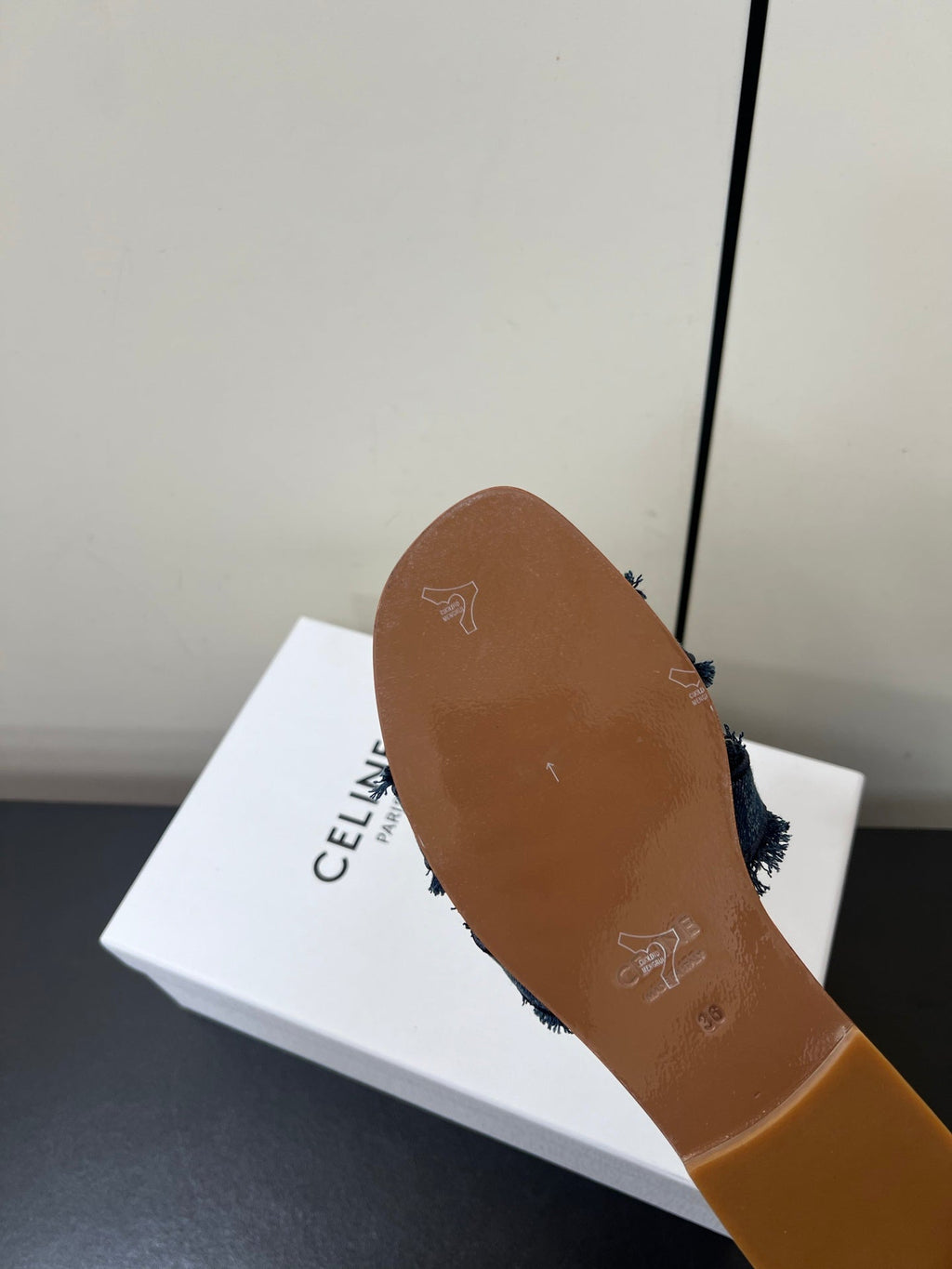 CELINE FLAT SANDALS IN BLUE TRIOMPHE DENIM