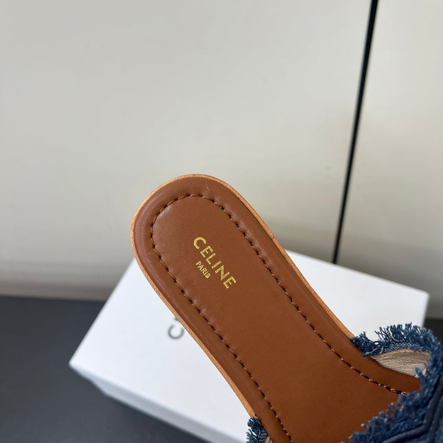 CELINE FLAT SANDALS IN BLUE TRIOMPHE DENIM
