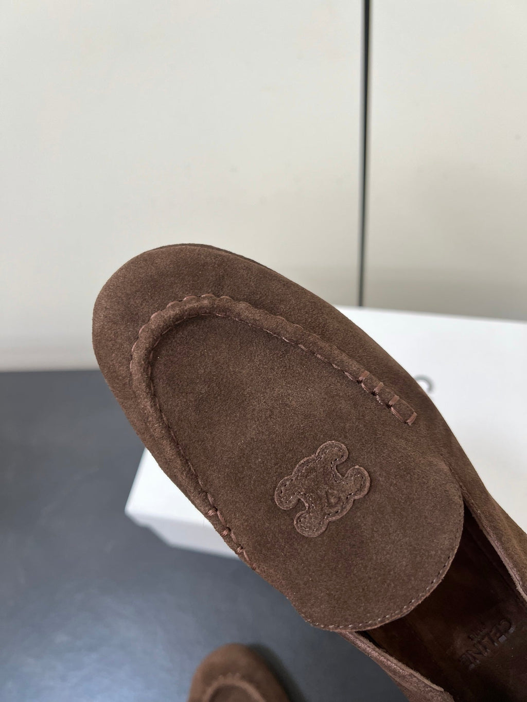 CELINE 26S MAILLON TRIOMPHE LOAFER IN DARK BROWN SUEDE