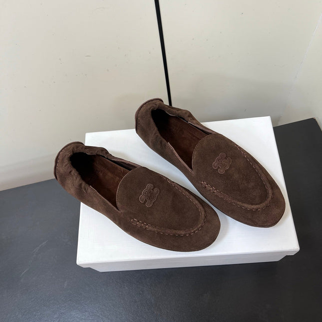 CELINE 26S MAILLON TRIOMPHE LOAFER IN DARK BROWN SUEDE