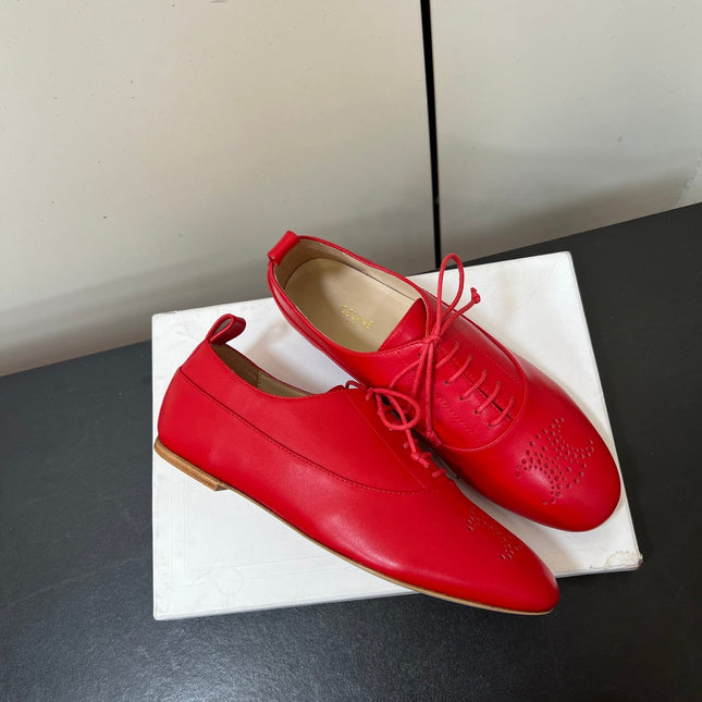 CELINE 26S MINIMAL LACE-UP SHOES IN RED CALFSKIN