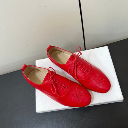 CELINE 26S MINIMAL LACE-UP SHOES IN RED CALFSKIN