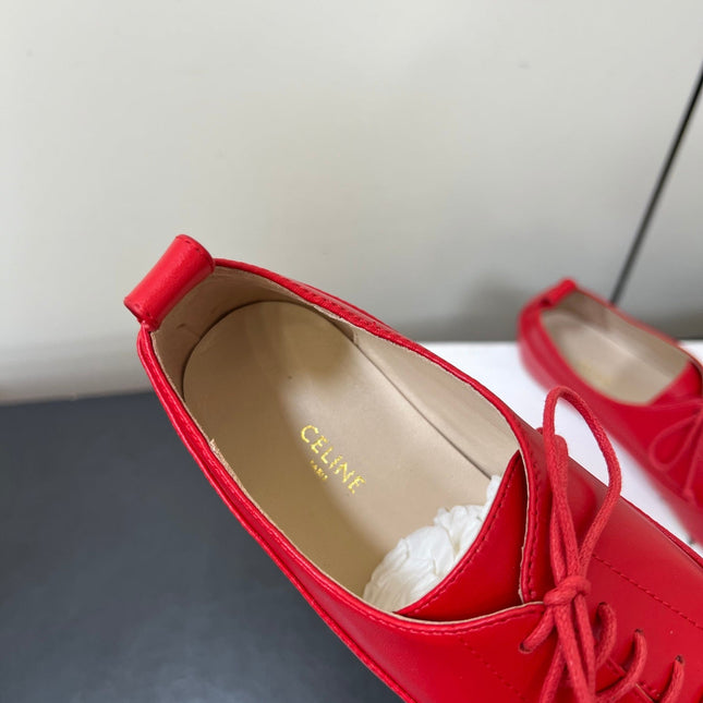 CELINE 26S MINIMAL LACE-UP SHOES IN RED CALFSKIN