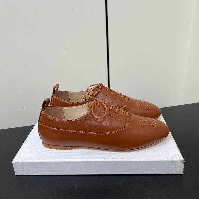 CELINE 26S MINIMAL LACE-UP SHOES IN BROWN CALFSKIN