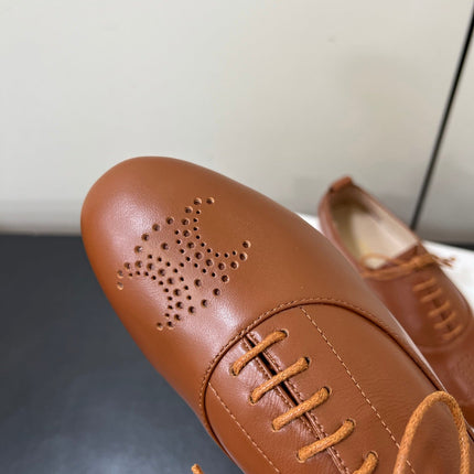 CELINE 26S MINIMAL LACE-UP SHOES IN BROWN CALFSKIN