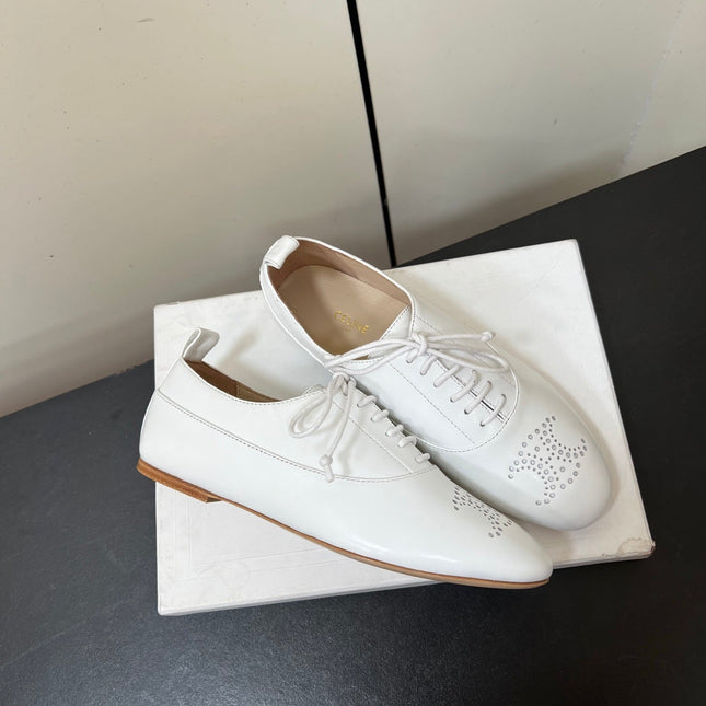 CELINE 26S MINIMAL LACE-UP SHOES IN WHITE CALFSKIN