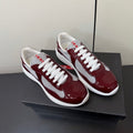 PRADA 26S SNEAKERS IN BURGUNDY RED PATENT CALFSKIN AND WHITE MESH