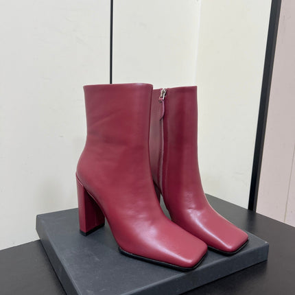 ALAIA 26S SQUARE-TOE BOOTS IN DARK RED CALFSKIN