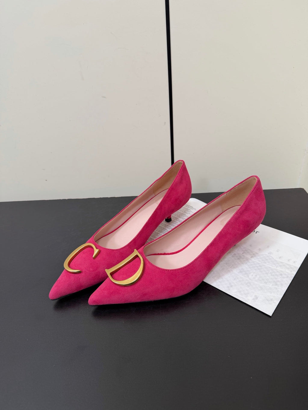 DIOR 26S POINTED-TOE HIGH HEELS 35MM IN RASPBERRY RED SUEDE GOLD HARDWARE