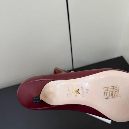 DIOR 26S POINTED-TOE HIGH HEELS 35MM IN DARK RED CALFSKIN GOLD HARDWARE
