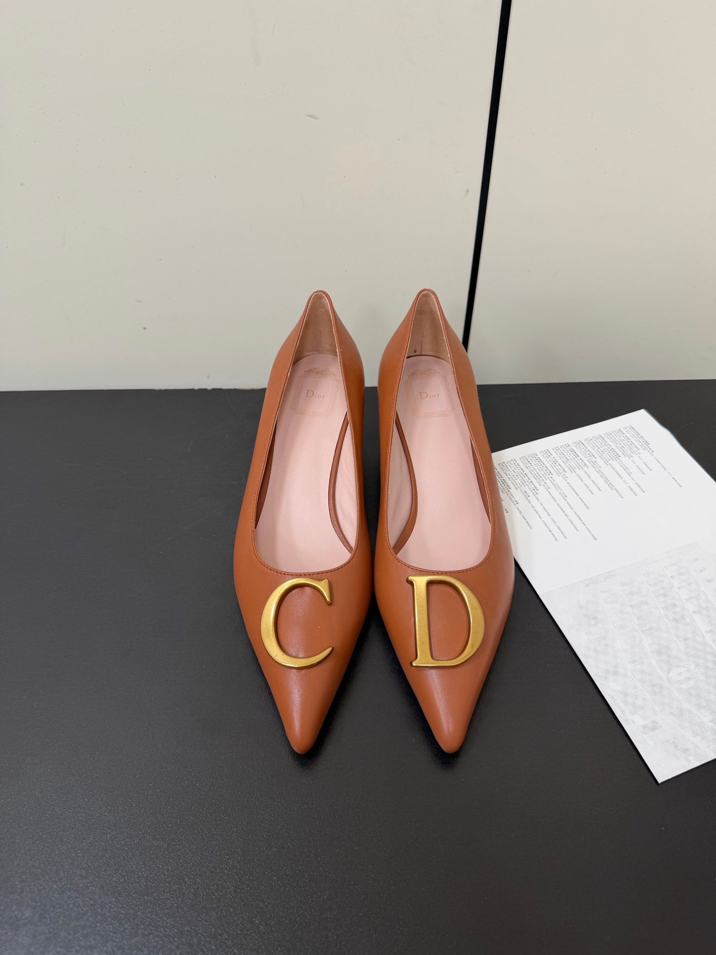 DIOR 26S POINTED-TOE HIGH HEELS 35MM IN RUST BROWN CALFSKIN GOLD HARDWARE
