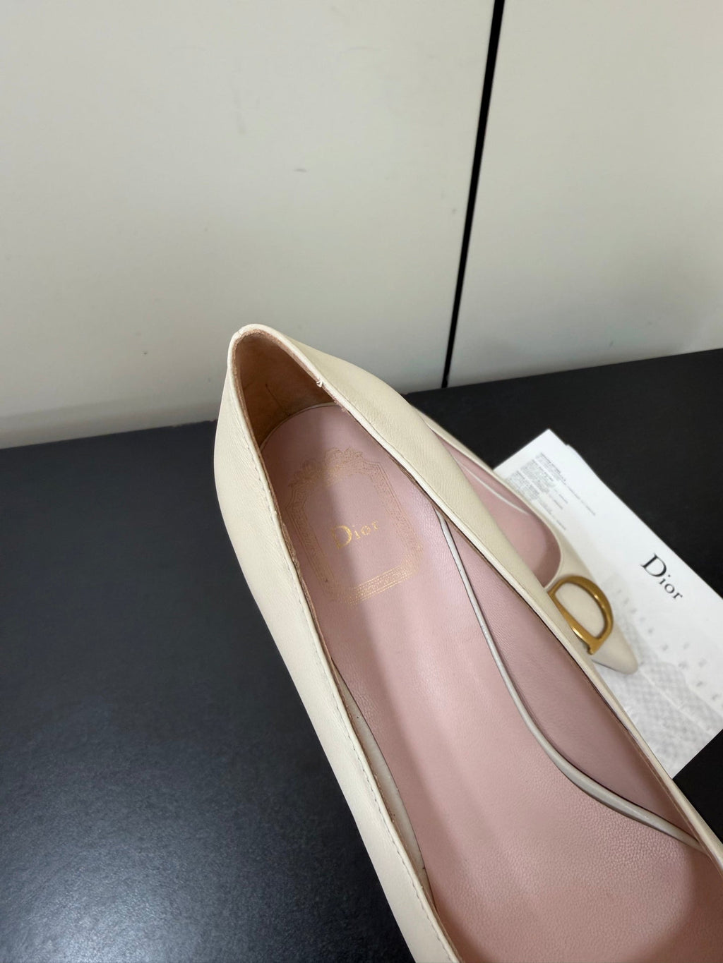 DIOR 26S POINTED-TOE HIGH HEELS 35MM IN CREAM WHITE CALFSKIN GOLD HARDWARE