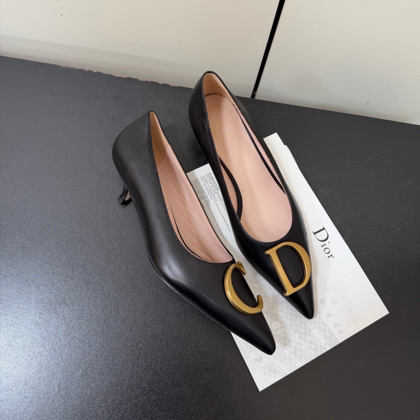 DIOR 26S POINTED-TOE HIGH HEELS 35MM IN BLACK CALFSKIN GOLD HARDWARE