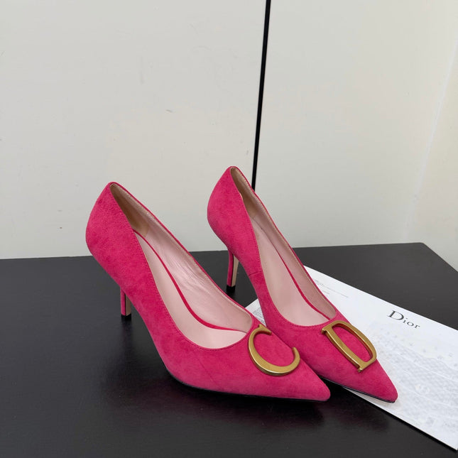 DIOR 26S POINTED-TOE HIGH HEELS 70MM IN RASPBERRY RED SUEDE GOLD HARDWARE