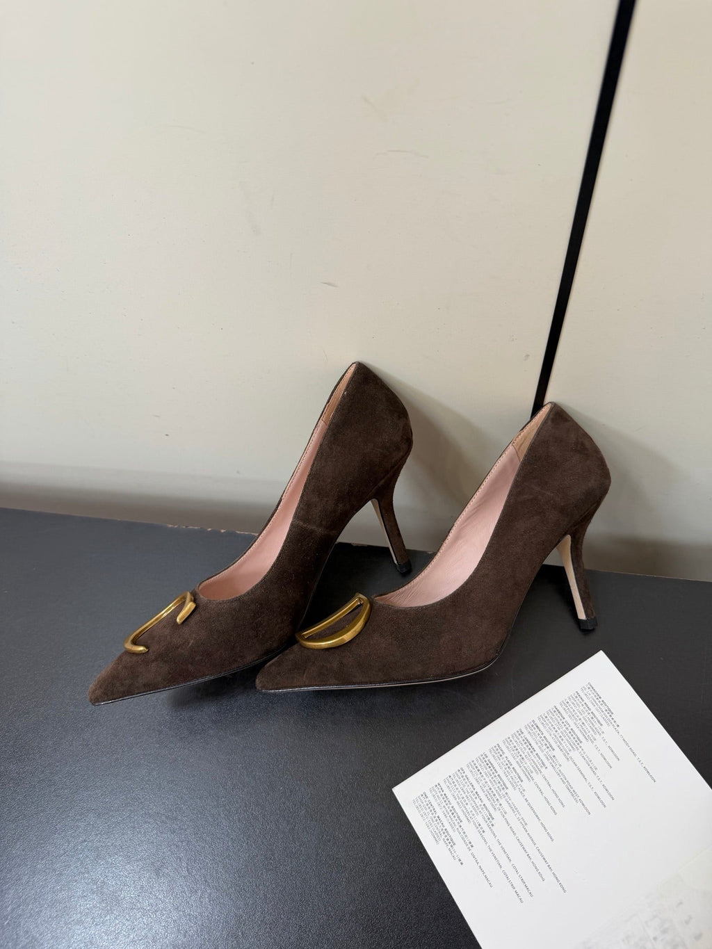 DIOR 26S POINTED-TOE HIGH HEELS 70MM IN DARK BROWN SUEDE GOLD HARDWARE