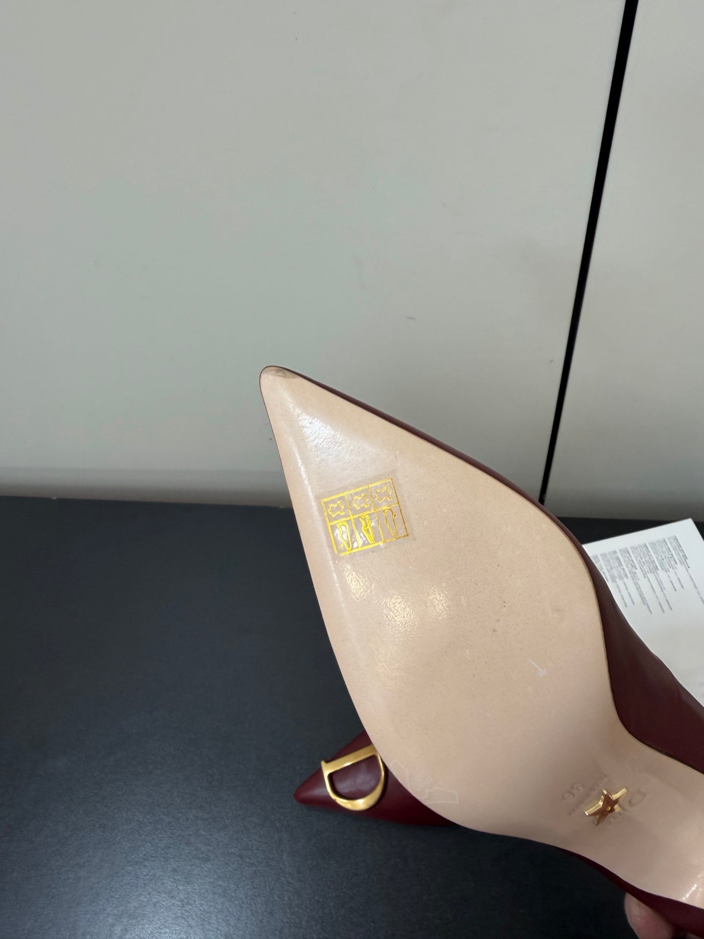 DIOR 26S POINTED-TOE HIGH HEELS 70MM IN DARK RED CALFSKIN GOLD HARDWARE
