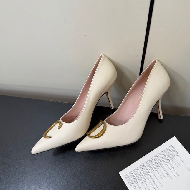 DIOR 26S POINTED-TOE HIGH HEELS 70MM IN CREAM WHITE CALFSKIN GOLD HARDWARE