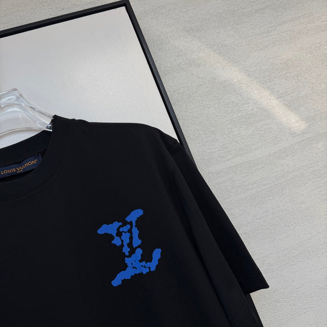 LV BLACK COTTON T-SHIRT BLUE STYLIZED LOGO 238916