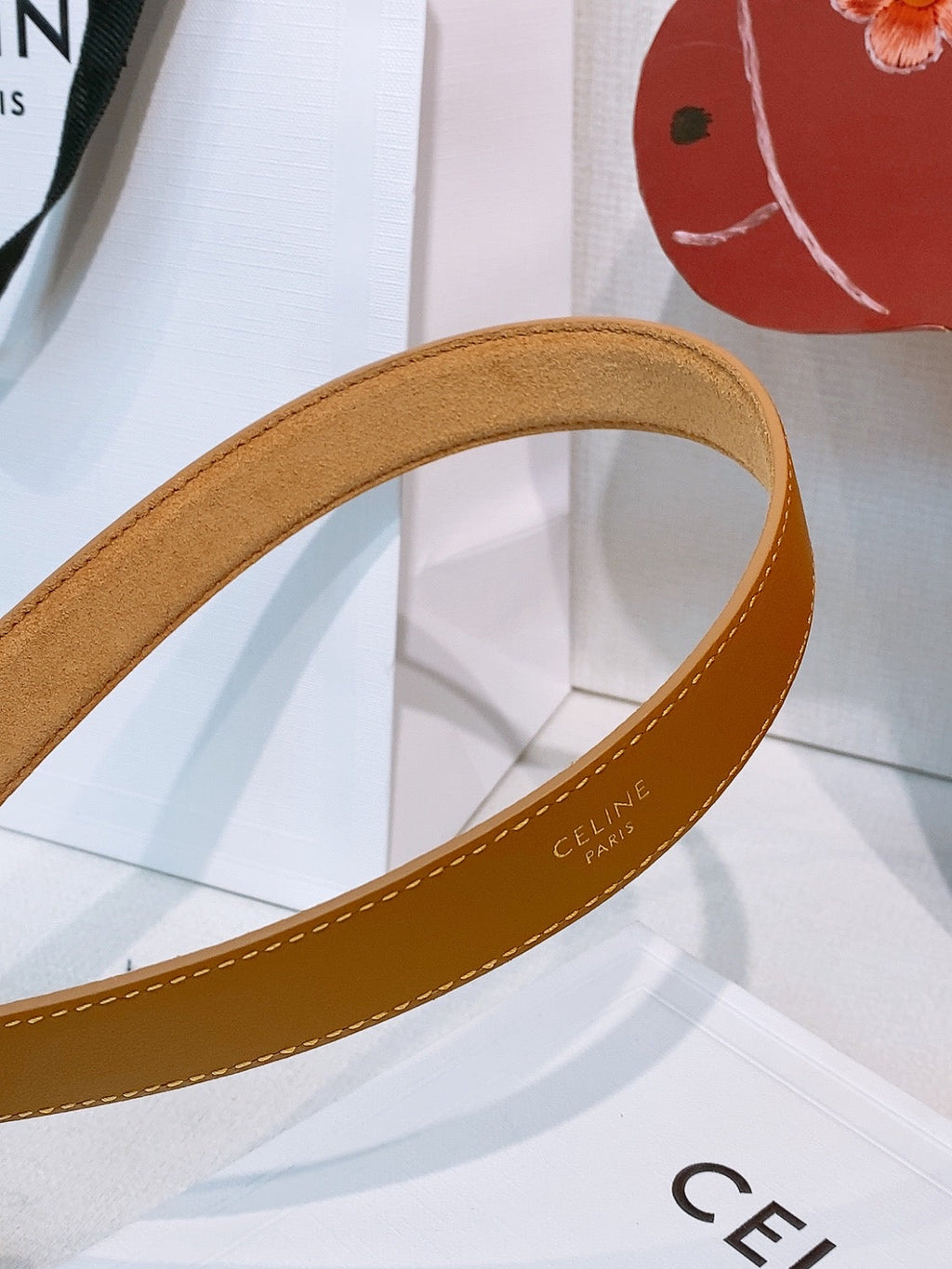 TRIOMPHE BELT 2.5 CM IN BROWN SUEDE GOLD HARDWARE 631598