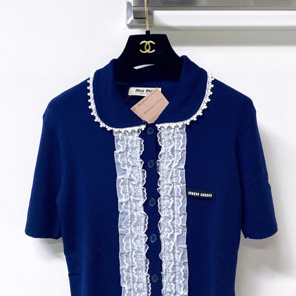 MIUMIU 26S SHORT-SLEEVED KNIT POLO SHIRT STYLE 1053