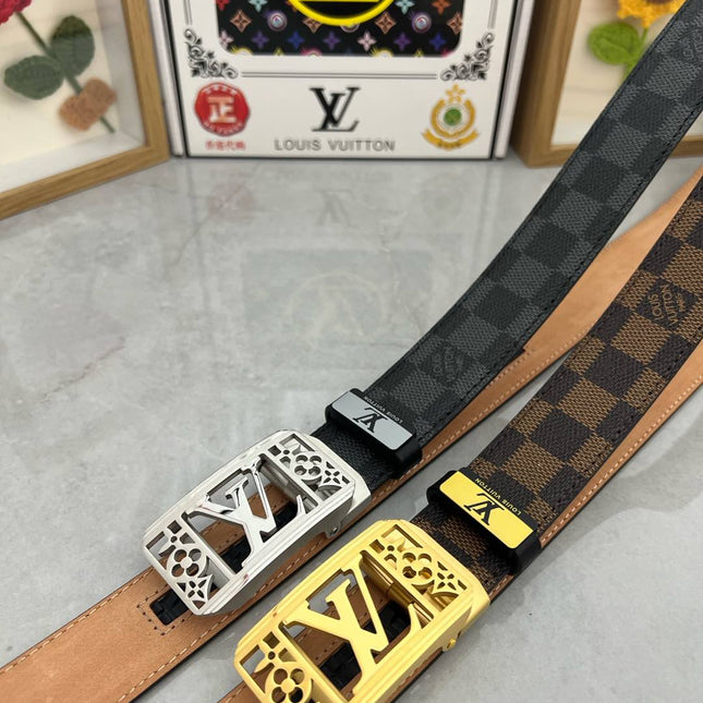 LV 25S BELT 35 MM IN BLACK MIX GREY CALFSKIN 593275