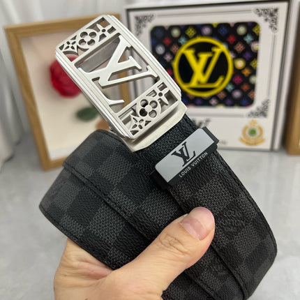 LV 25S BELT 35 MM IN BLACK MIX GREY CALFSKIN 593275