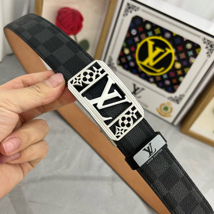 LV 25S BELT 35 MM IN BLACK MIX GREY CALFSKIN 593275