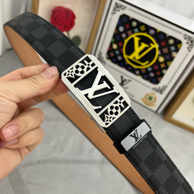 LV 25S BELT 35 MM IN BLACK MIX GREY CALFSKIN 593275