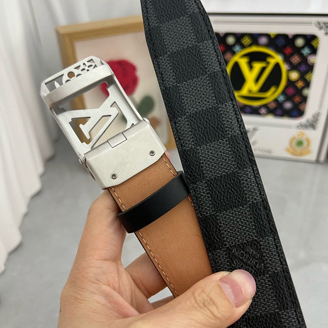 LV 25S BELT 35 MM IN BLACK MIX GREY CALFSKIN 593275