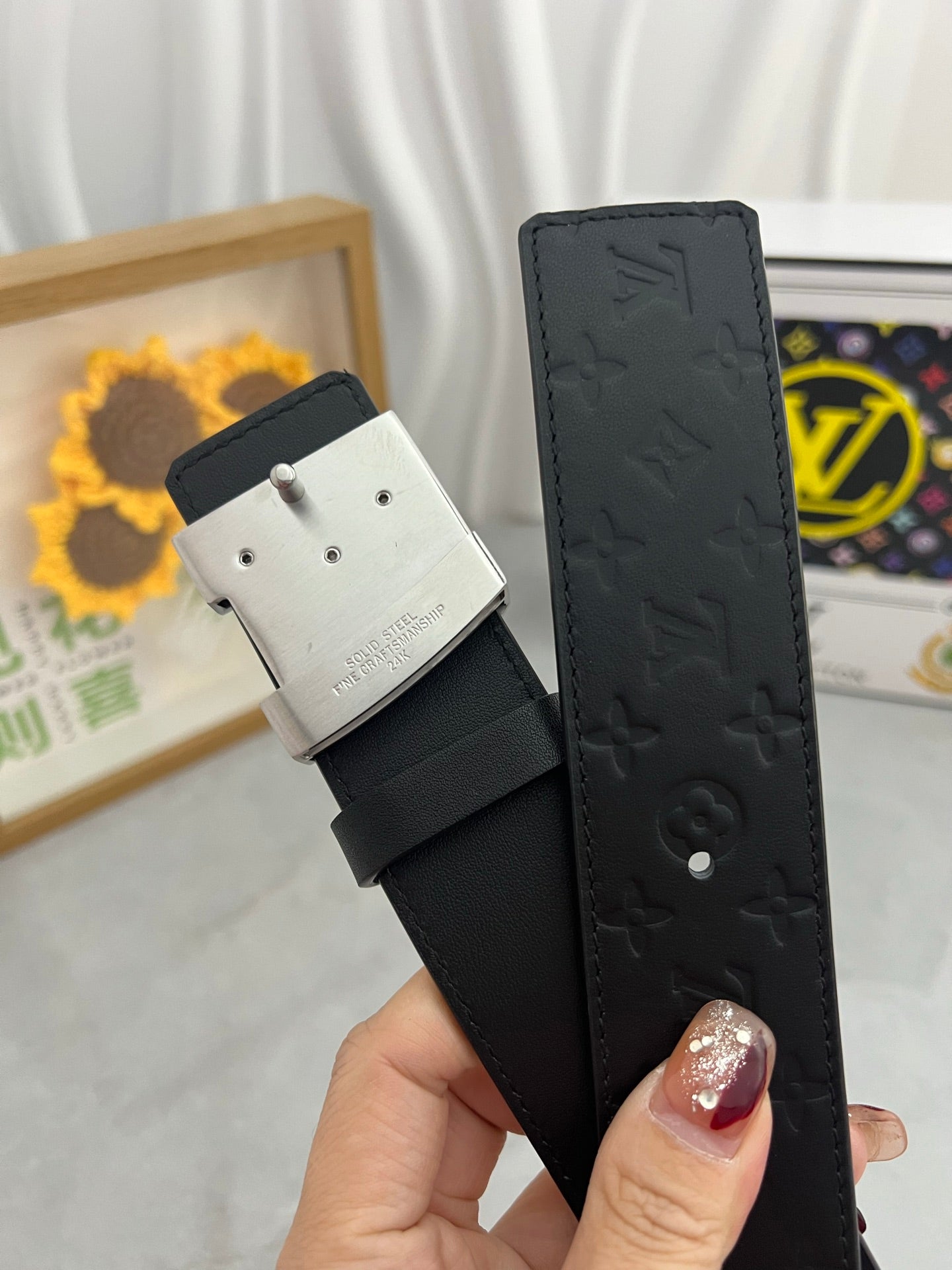 LV 25S BELT 38 MM IN BLACK CALFSKIN 593278