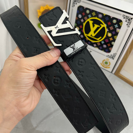 LV 25S BELT 38 MM IN BLACK CALFSKIN STAMP LOGO 593295
